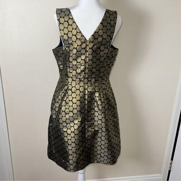J. Crew 8 Black Metallic Gold Circle Brocade Sleeveless Formal Dress Pockets - Picture 2 of 12